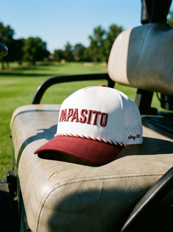 Papasito Cigars golf cap in white and maroon